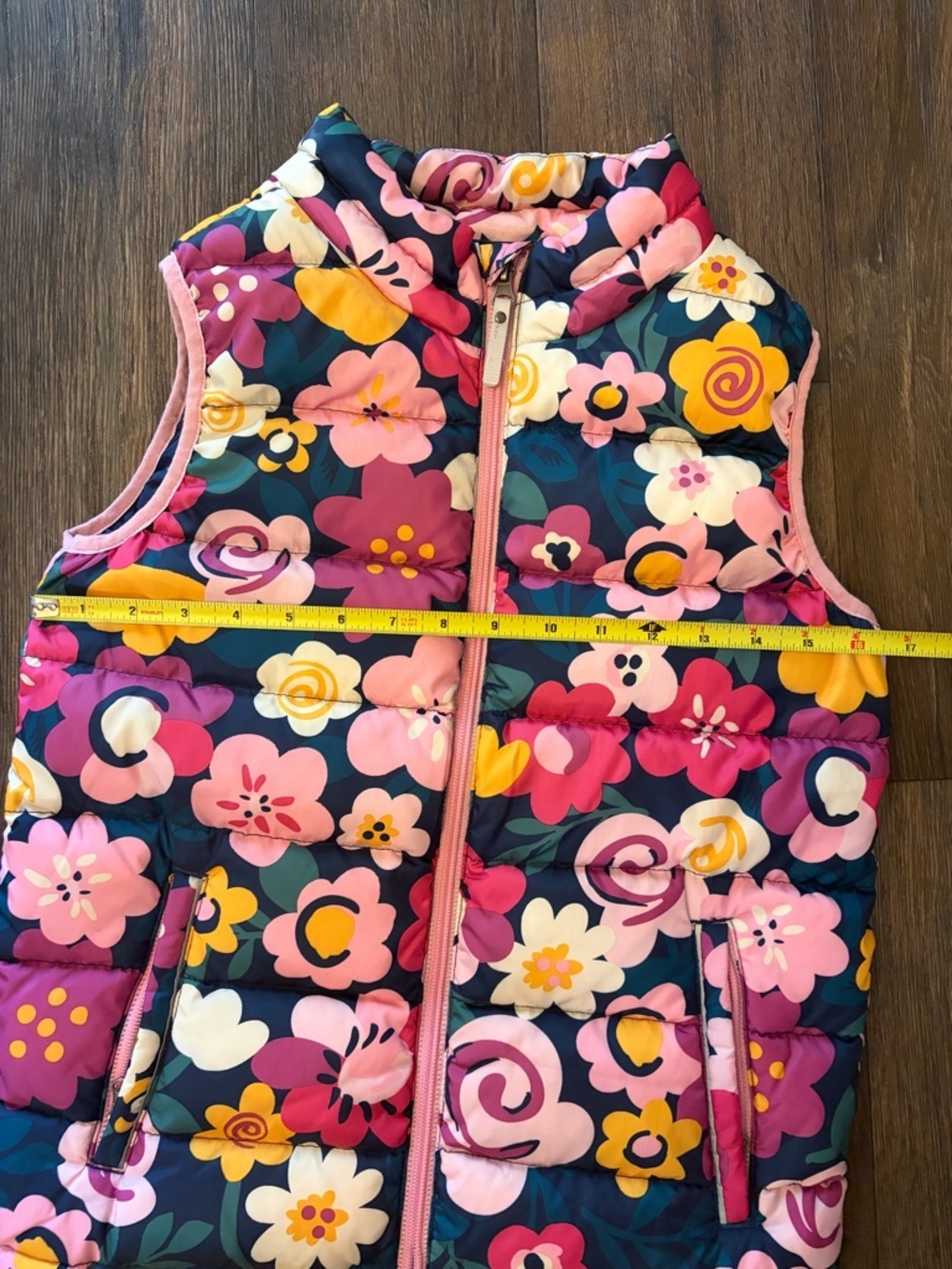 Hanna Andersson Puffer Vest Girls Sz 12 Multicolor Superlight Down Floral Zip Up - Picture 2 of 7